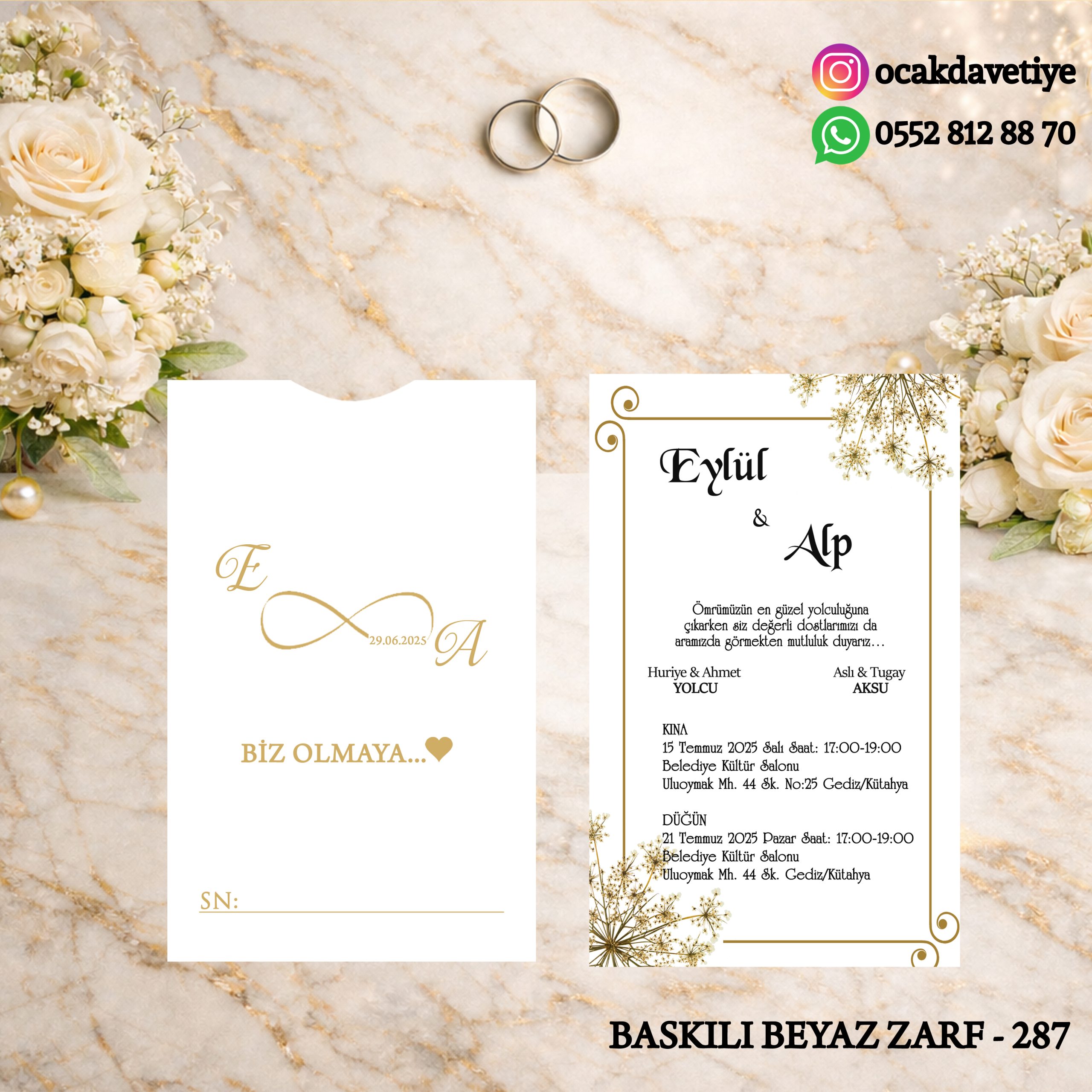 Dik Beyaz Baskılı Davetiye – DB284 (Kopya)
