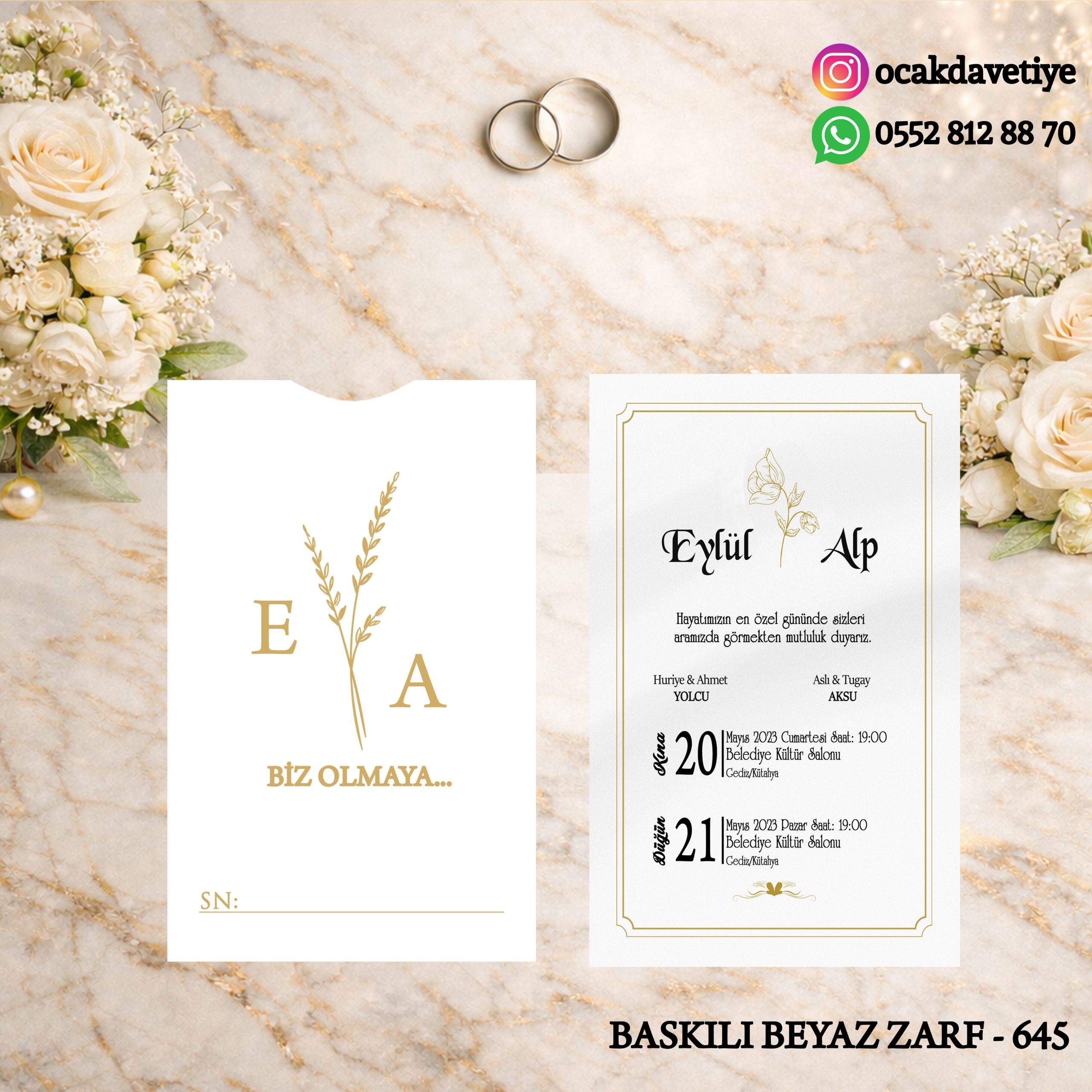 Dik Beyaz Baskılı Davetiye – DB639 (Kopya)