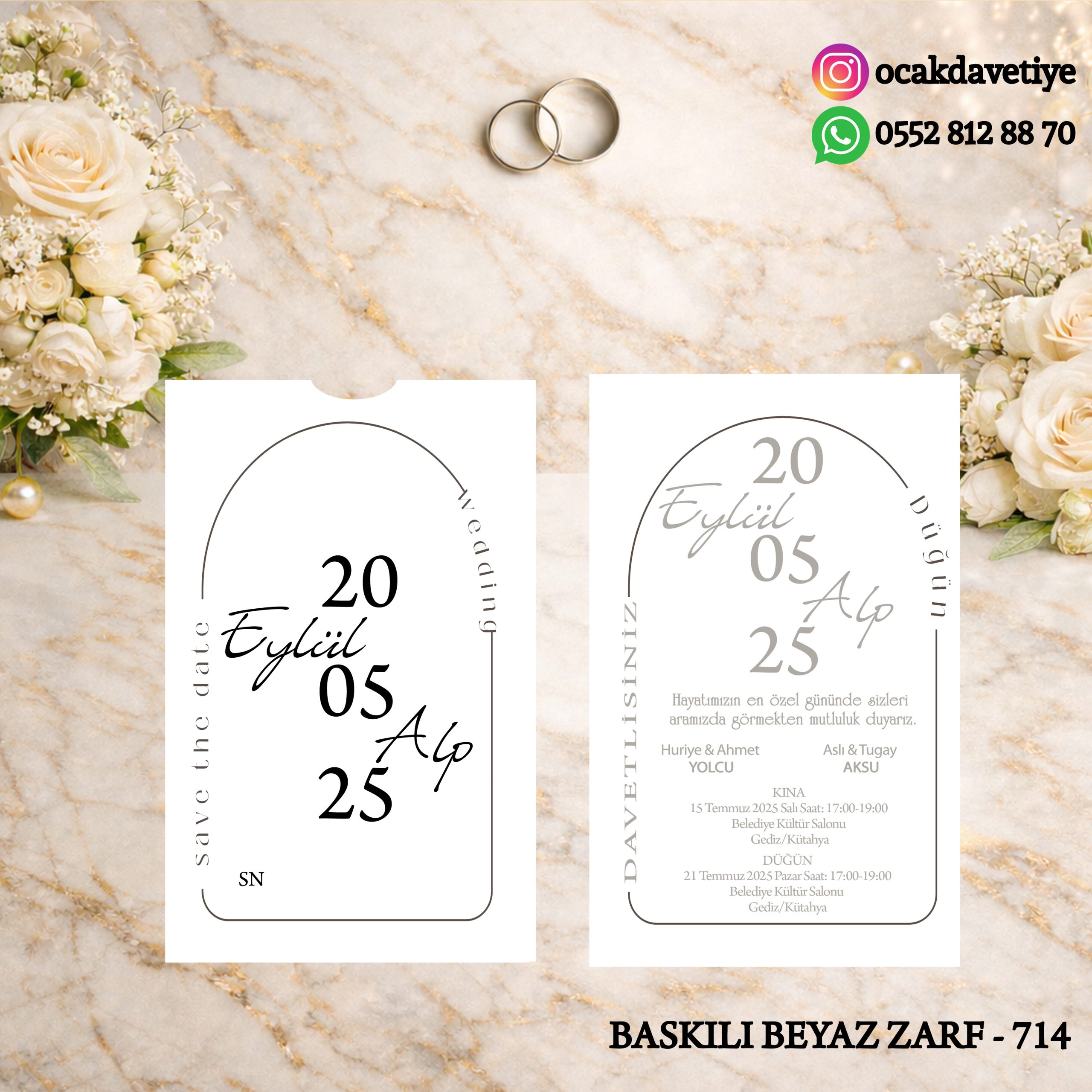 Dik Beyaz Baskılı Davetiye – DB672 (Kopya)