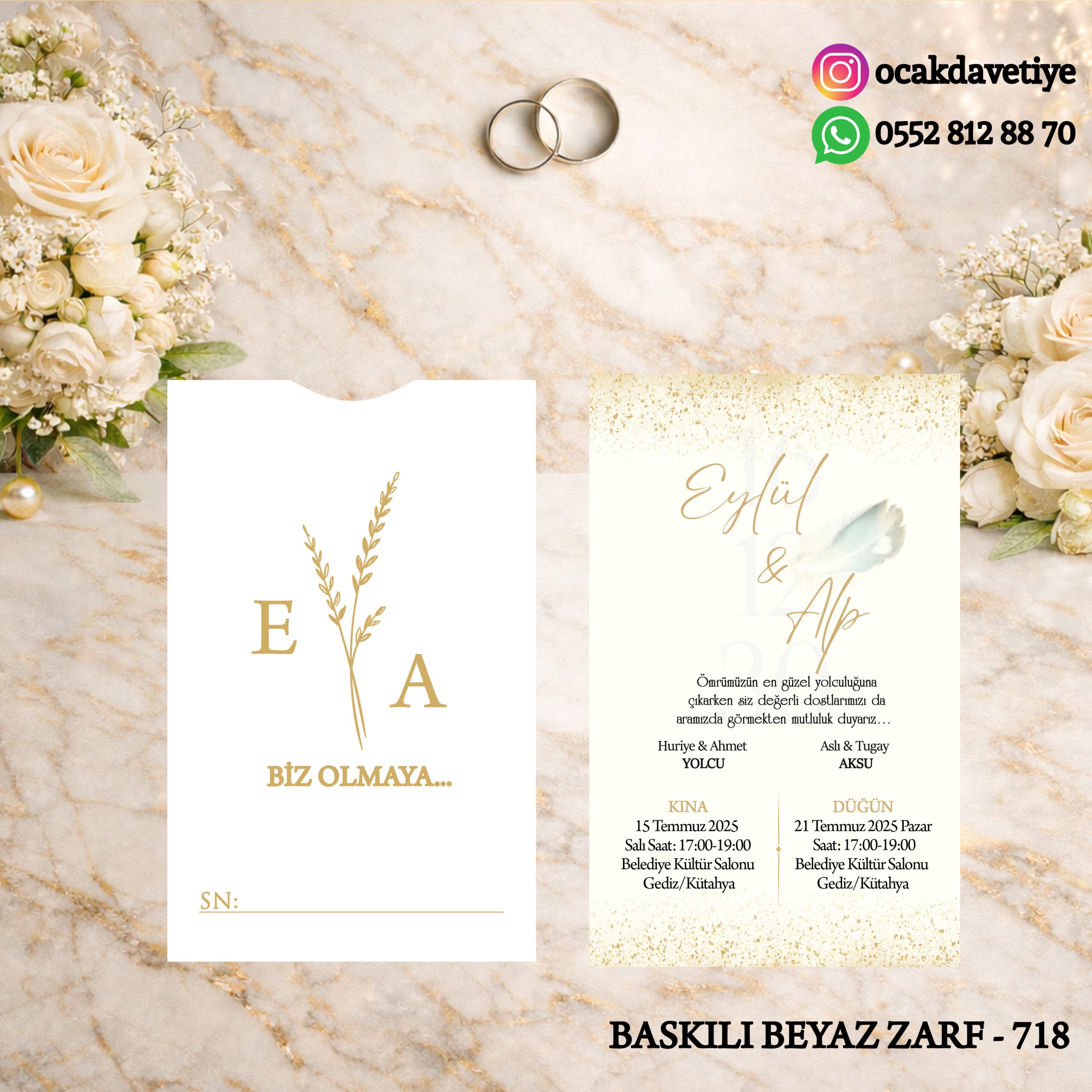 Dik Beyaz Baskılı Davetiye – DB714 (Kopya)