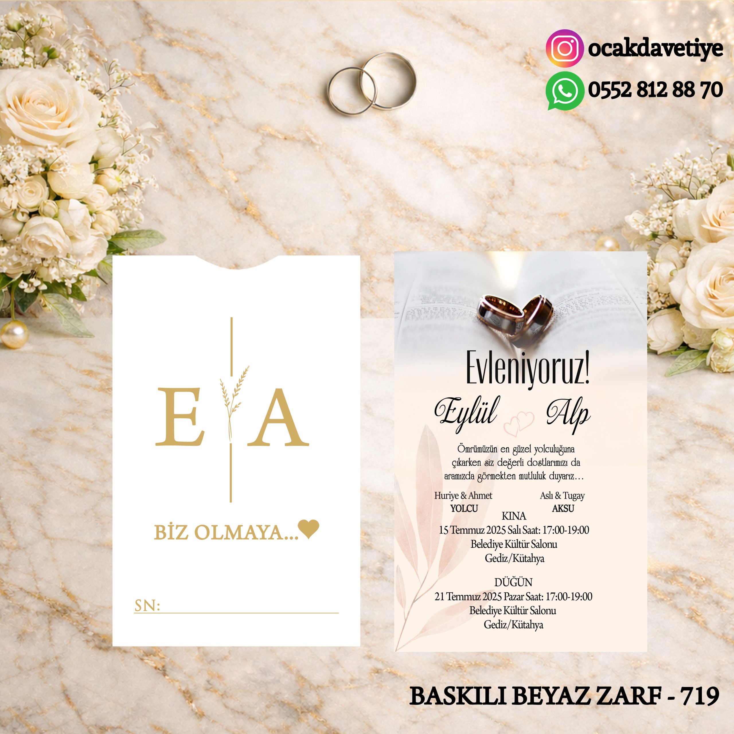 Dik Beyaz Baskılı Davetiye – DB718 (Kopya)