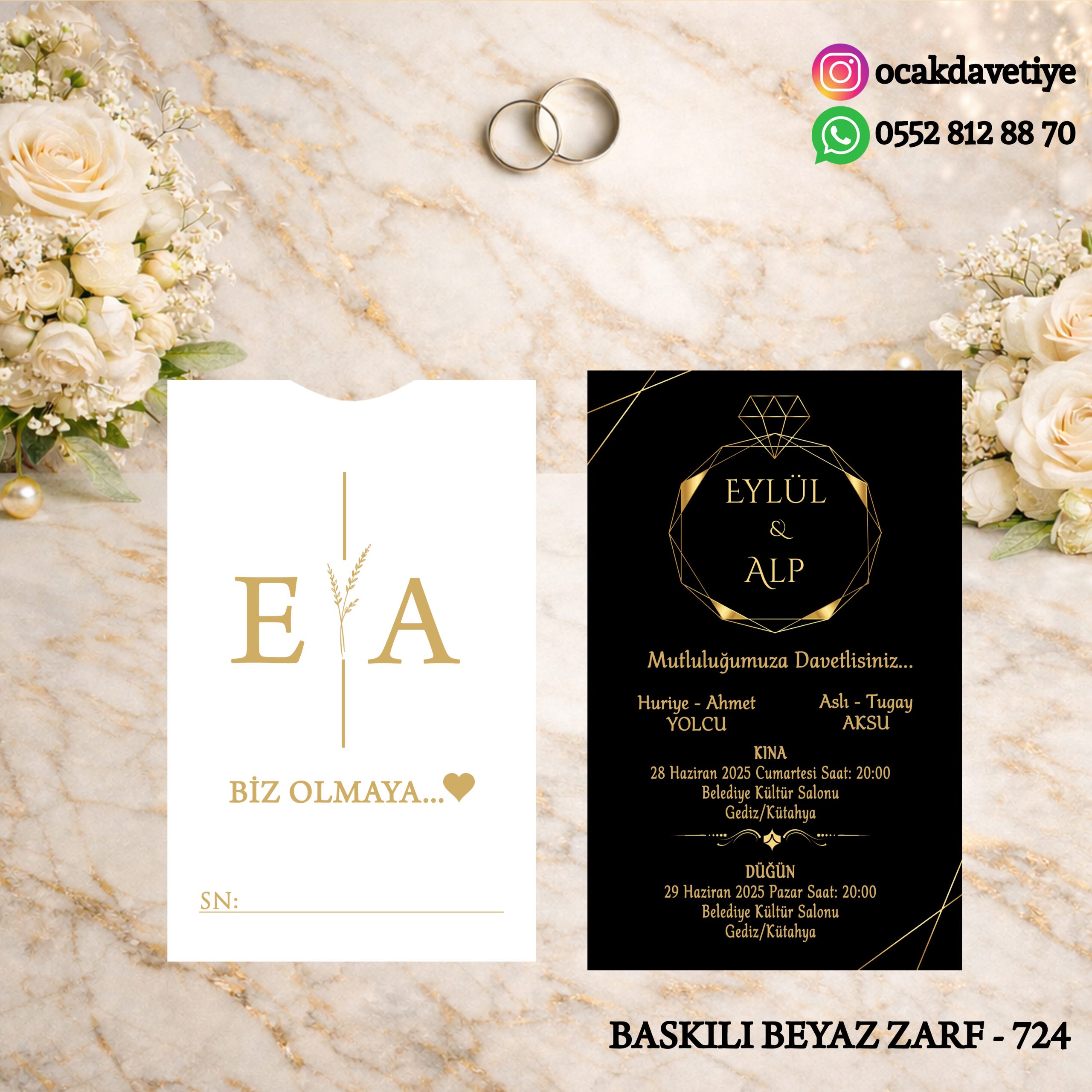 Dik Beyaz Baskılı Davetiye – DB719 (Kopya)