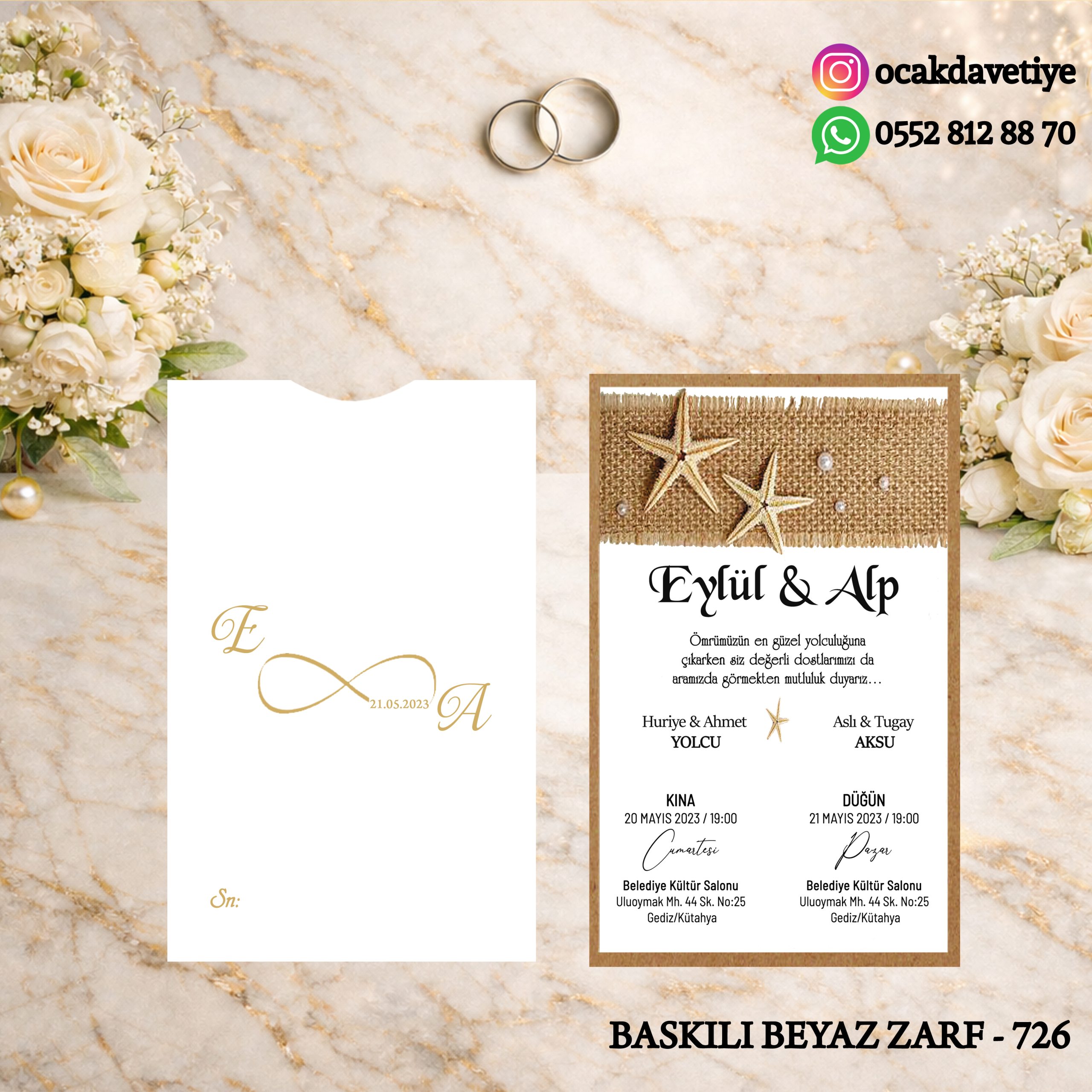 Dik Beyaz Baskılı Davetiye – DB724 (Kopya)