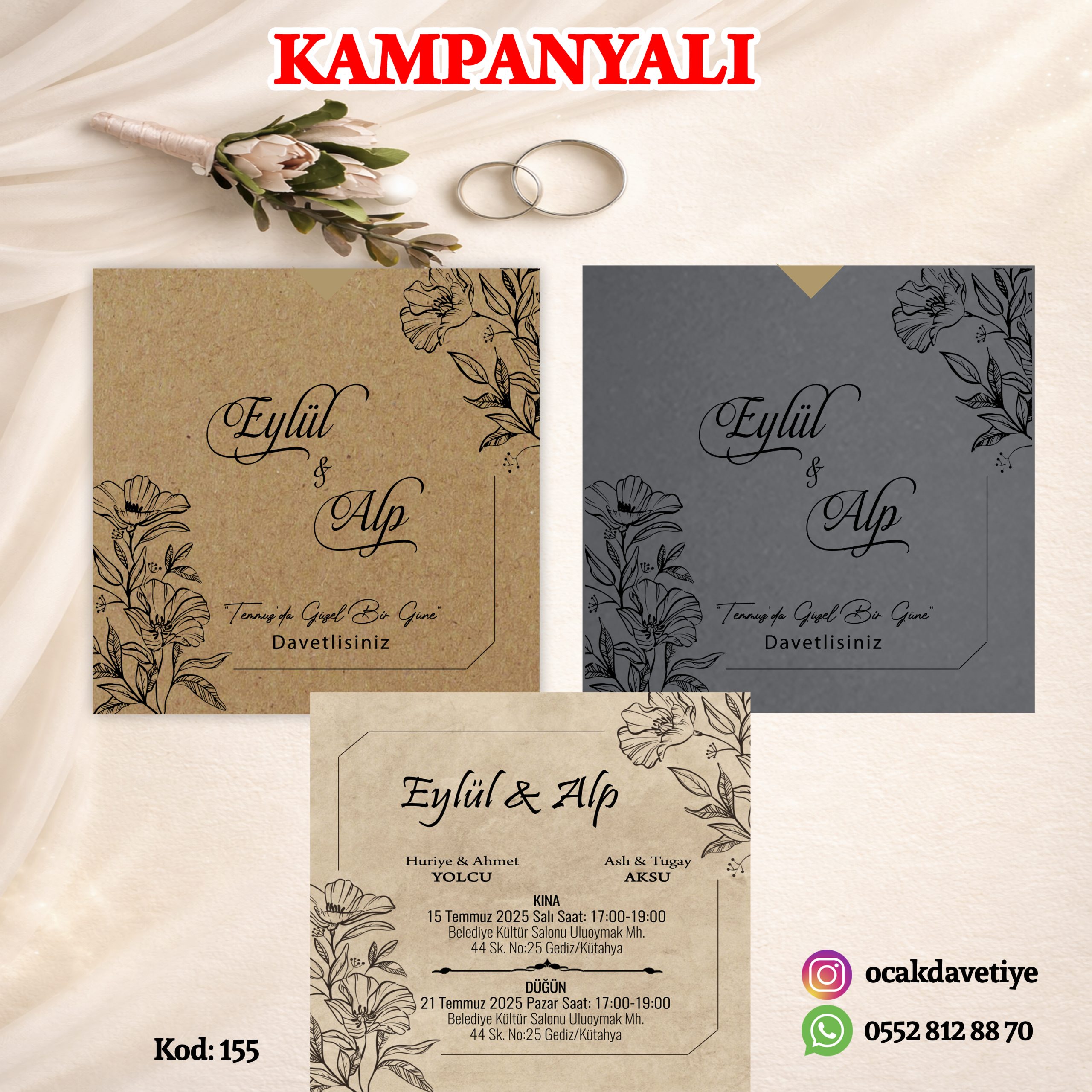 XL Gümüş Baskılı Davetiye – 312-K (Kopya)