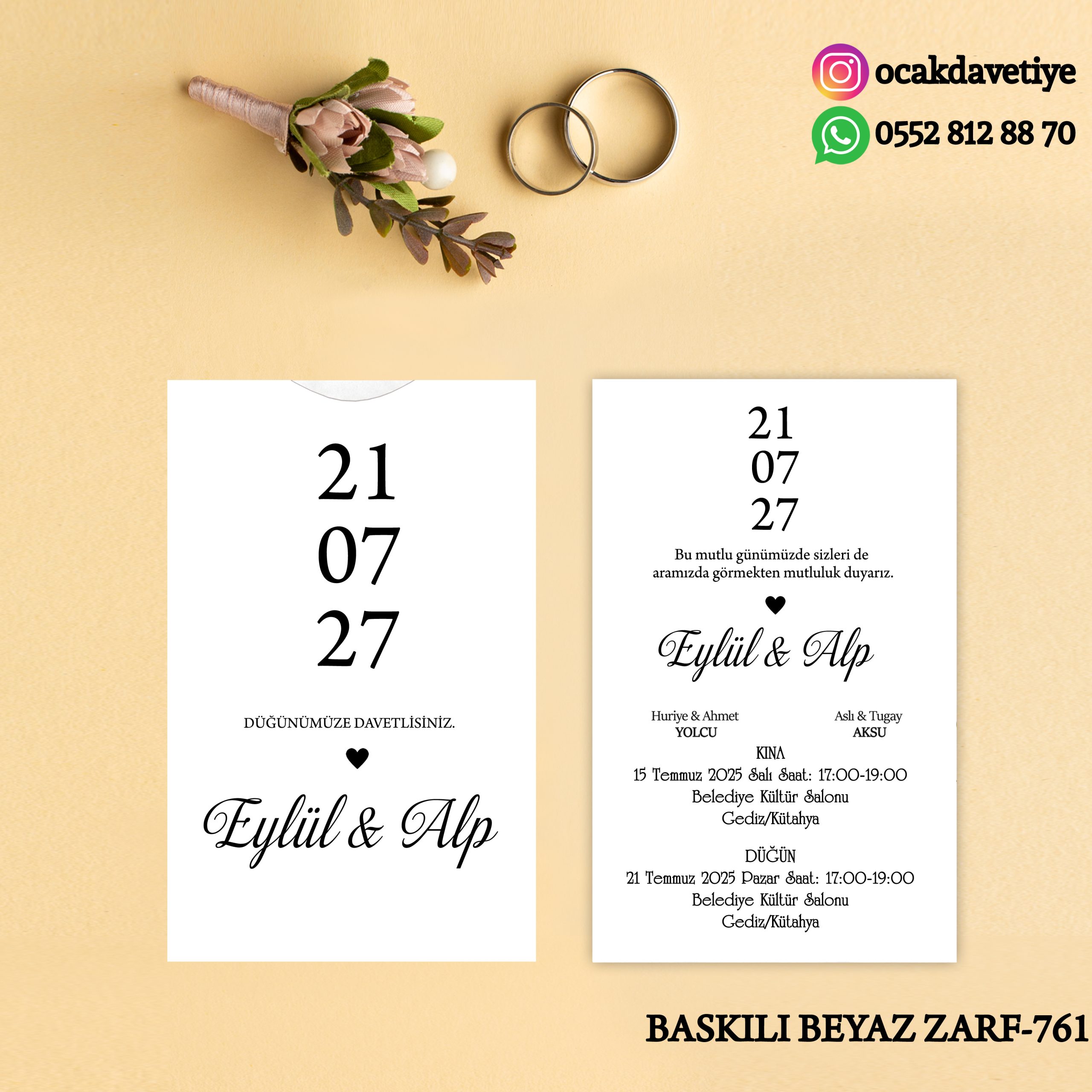 Dik Beyaz Baskılı Davetiye – DB726 (Kopya)